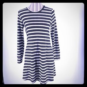 Like NEW B&W striped dress brown elbows sz S